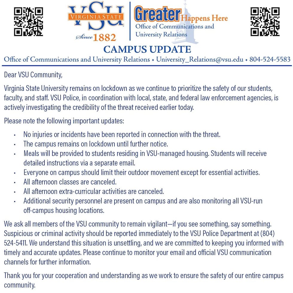 Las universidades estatales de Hampton, Alabama y Virginia están respondiendo a las amenazas el jueves ...