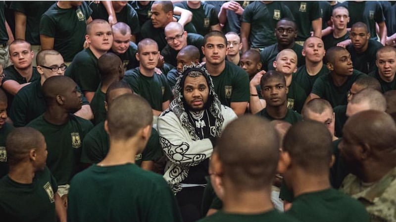 Kevin Gates, a graduate of the program, spoke to cadets in the Louisiana National Guard Youth...