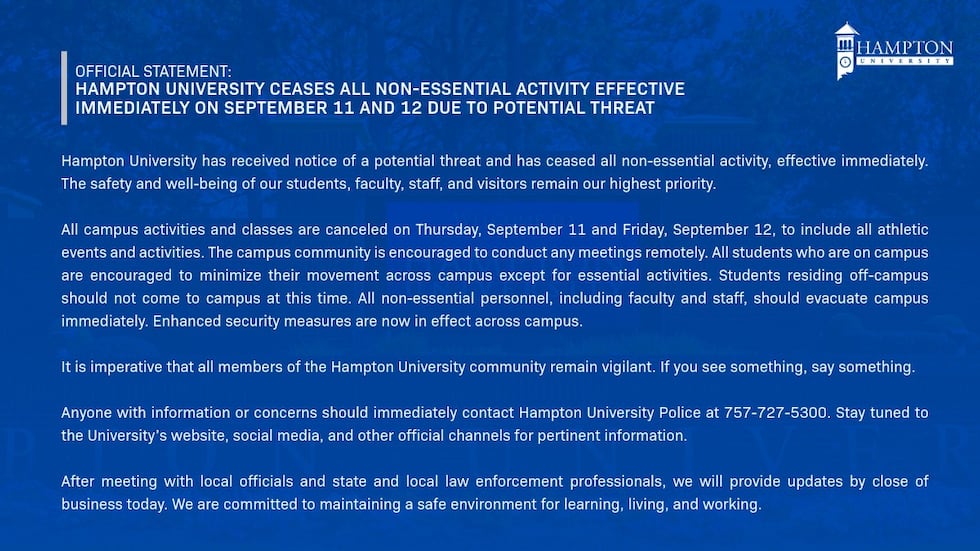 Las universidades estatales de Hampton, Alabama y Virginia están respondiendo a las amenazas el jueves ...