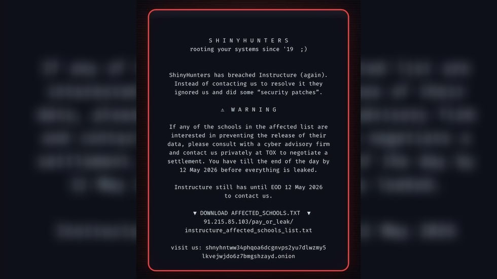 A message appearing across several Canvas accounts following a reported security breach.