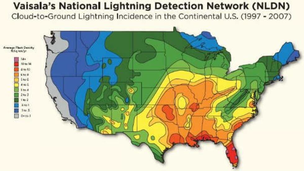 Source: Vaisala's National Lightning Detection Network (NLDN)