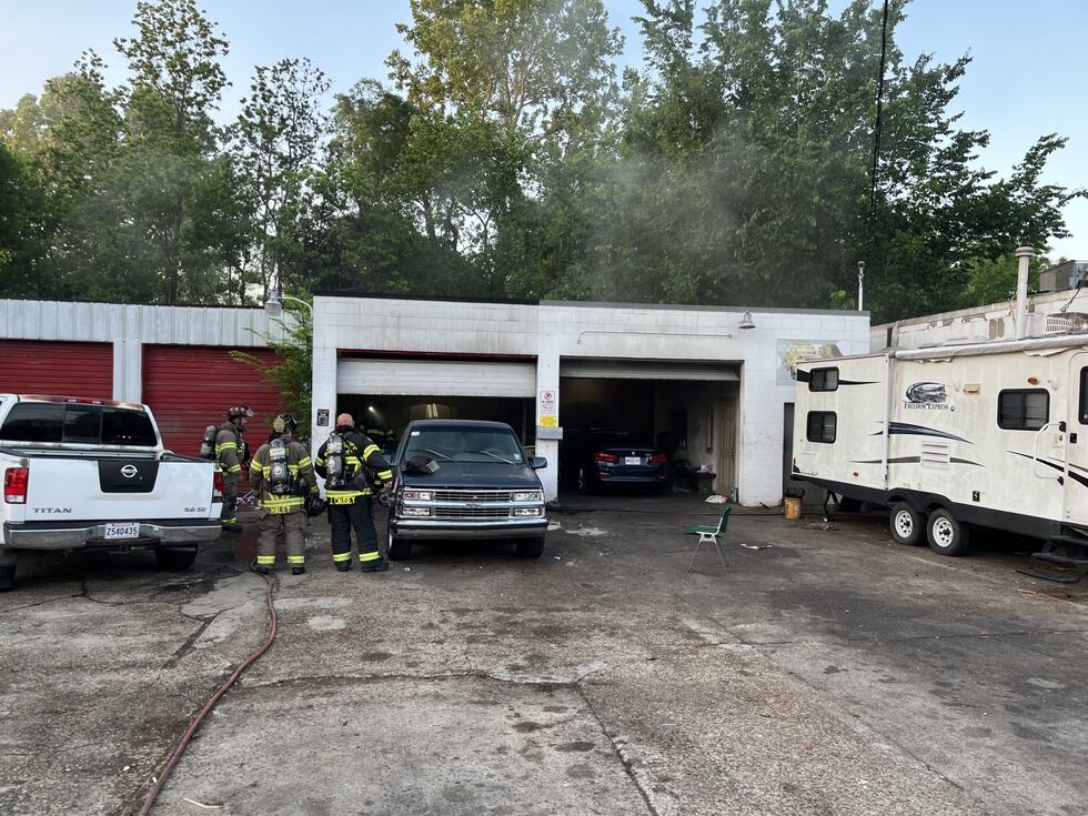 The Baton Rouge Fire Department responds to a building fire on Friday morning, April 11.