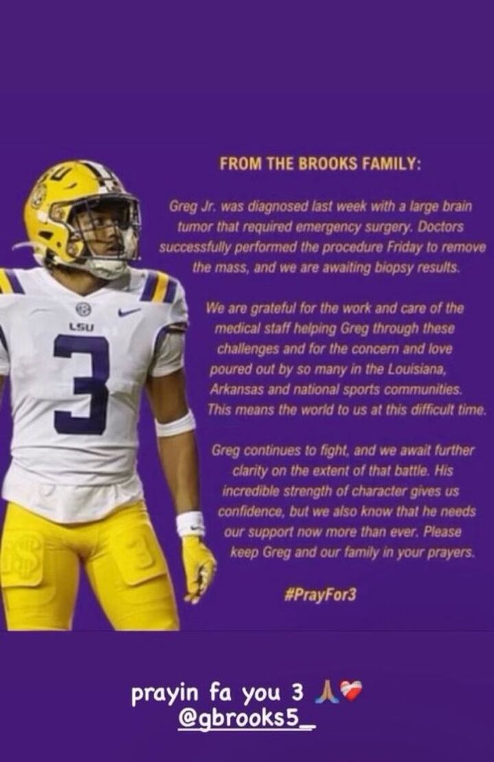 Brain R. Brooks Family announces Greg Brooks has rare form of brain cancer; TAF ...