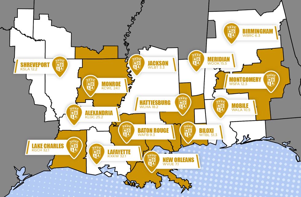 NOLA Gold coverage map on the Gulf Coast Sports & Entertainment Network