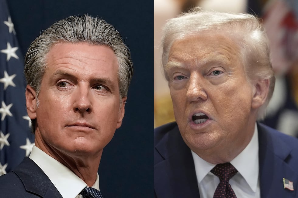 FILE - President Donald Trump, right, speaks during a cabinet meeting, Aug. 26, 2025, at the...