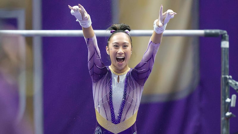 LSU gymnast Kailin Chio performs on the uneven bars during an NCAA gymnastics meet on Friday,...