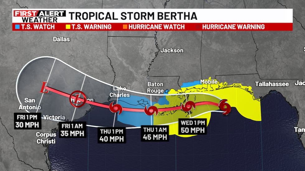 Tropical Hurricane Watches and Warnings prolonged west throughout Louisiana coast Tropical Hurricane Watches and Warnings prolonged west throughout Louisiana coast