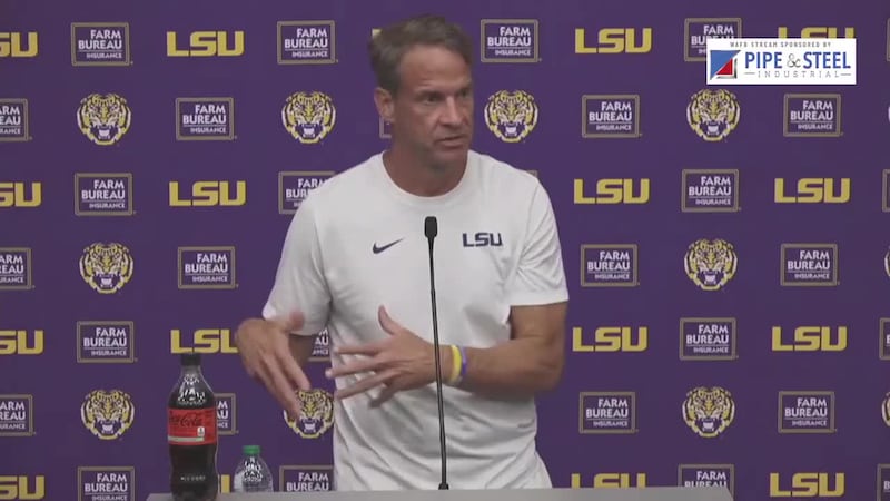 Head Coach Lane Kiffin addresses the media from the Team Room at Football Ops, following the...