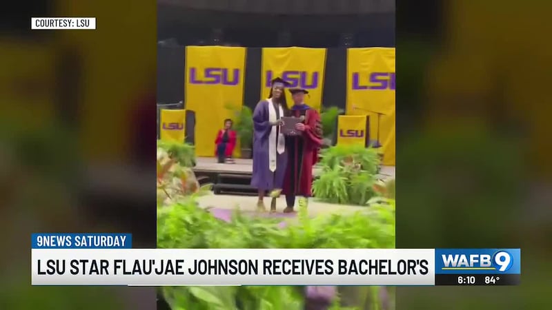 The two LSU basketball stars received degrees during a commencement ceremony in the PMAC on...