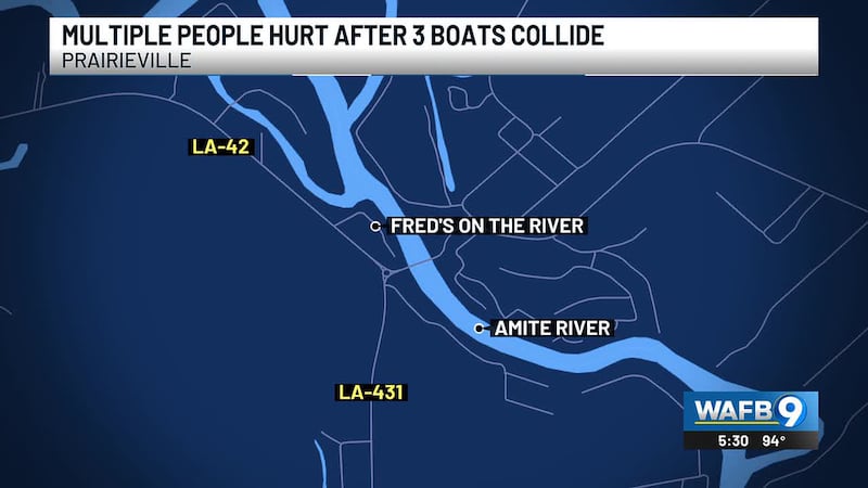 Three boats were involved in a crash on the Amite River Saturday night, according to...